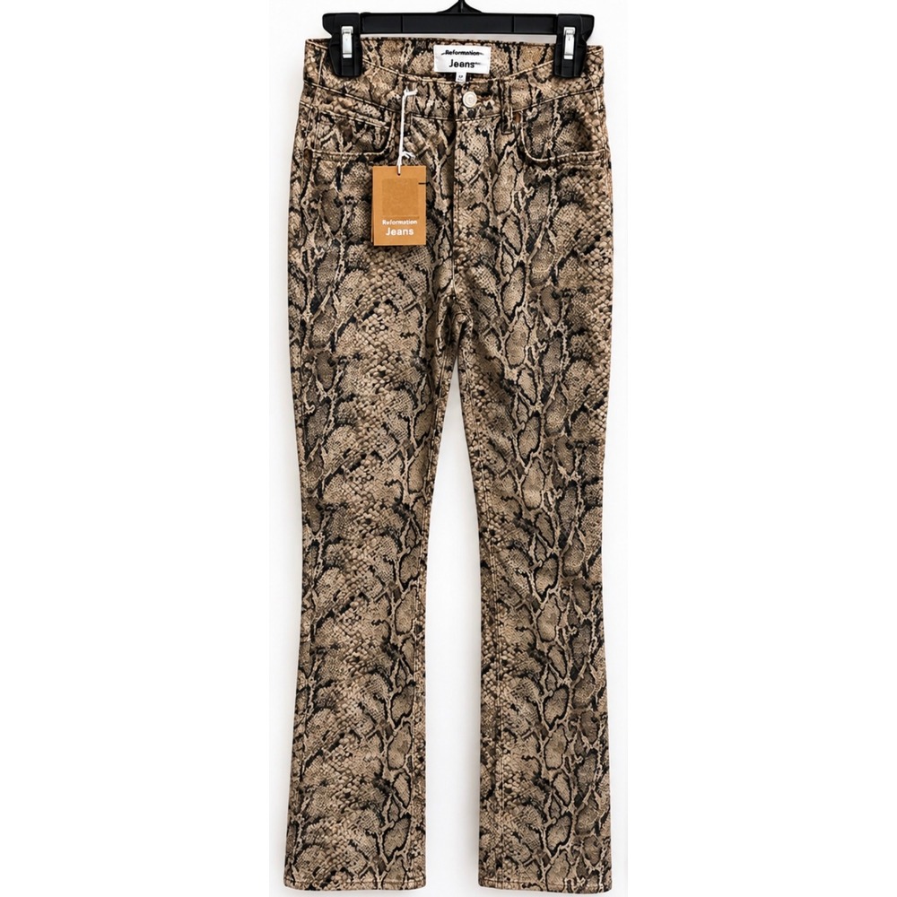 Reformation Peyton Snake High Rise Bootcut Jeans Size 25 NWT Snake Print Denim